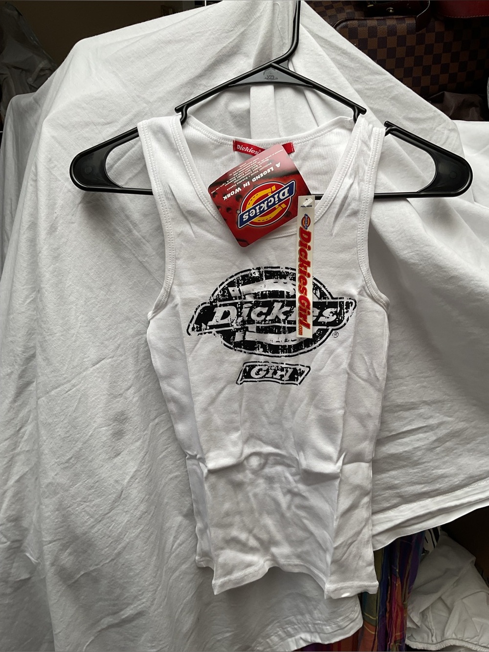 Dickies White Tank with Distressed Black Logo